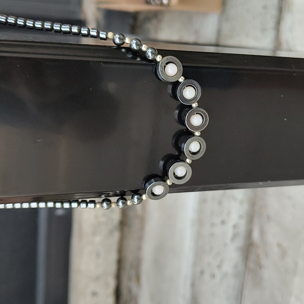 Vintage hematite necklace with rose quartz beads